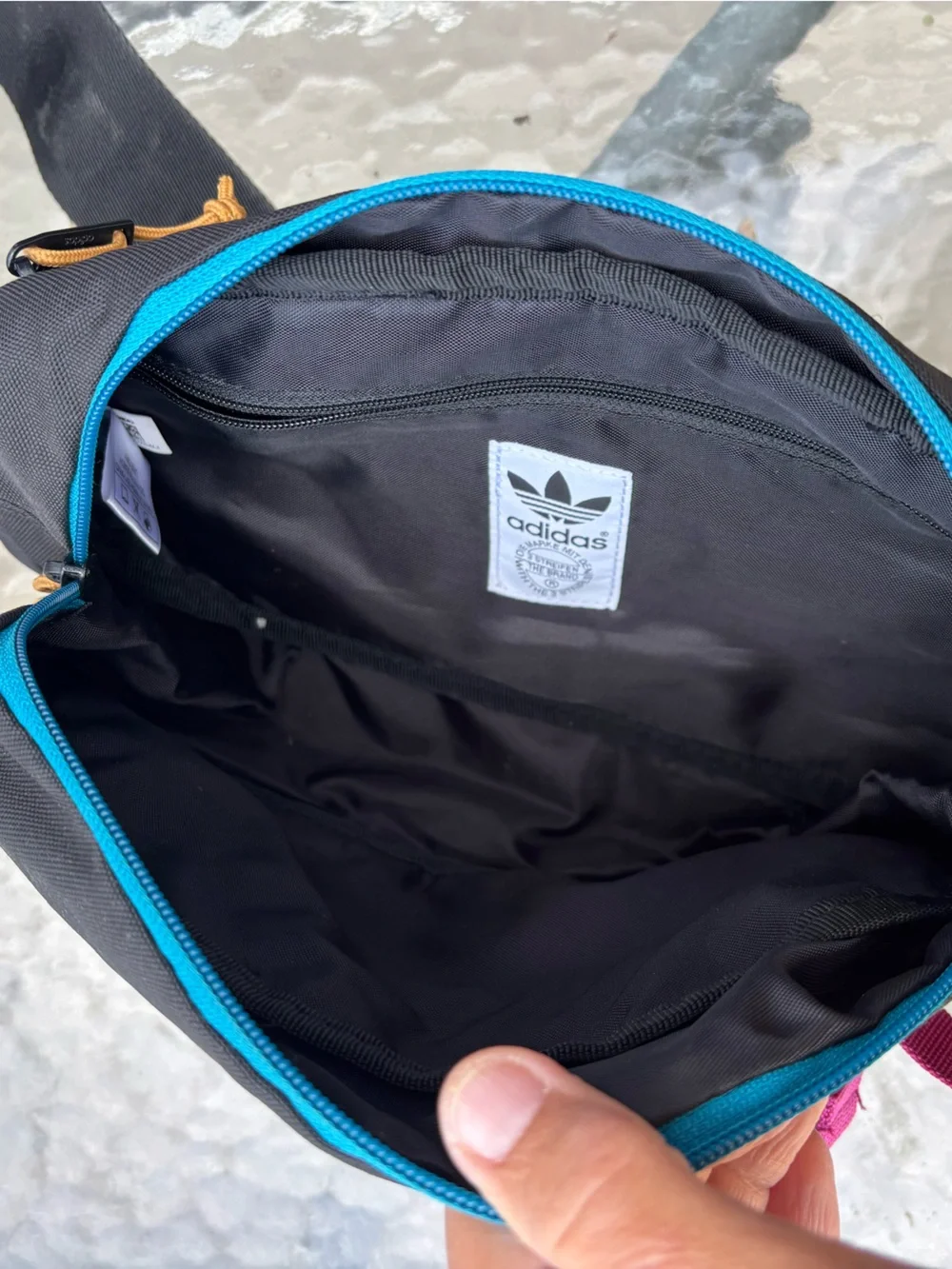adidas Black Crossbody Pack with Teal Trim and Pink Strap